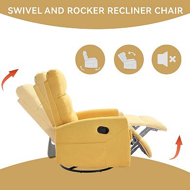 Manual Recliner Chair with Rocker and Swivel in Fabric