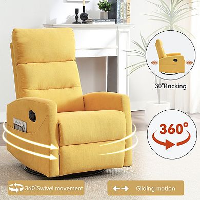Manual Recliner Chair with Rocker and Swivel in Fabric