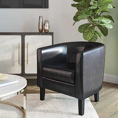 Faux Leather Round Accent Barrel Chair