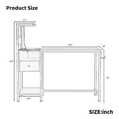 Modern Computer Desk with Power Outlet and Adjustable Storage Shelves for Home Office Use