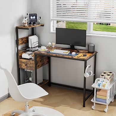 Modern Computer Desk with Power Outlet and Adjustable Storage Shelves for Home Office Use