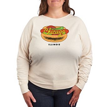 Plus Size Chicago, Illinois Hot Dog French Terry Long Sleeve Tee