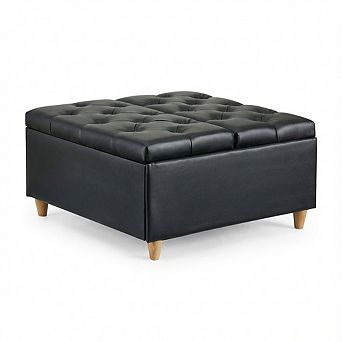 IDEALHOUSE 34.6" Square Storage Ottoman Bench with Lift Top, Black