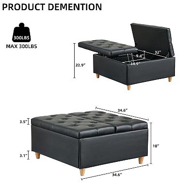 IDEALHOUSE 34.6" Square Storage Ottoman Bench with Lift Top, Black
