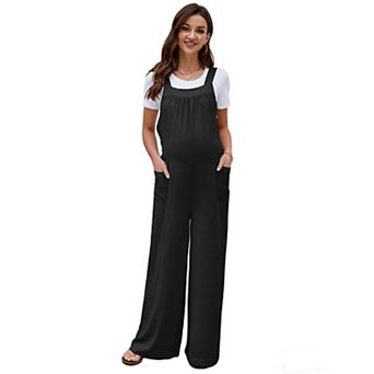 Women's Maternity Overalls Wide Leg Back Bow Tie Elastic Waist Casual Pregnancy Jumpsuit Pants