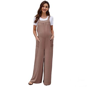 Women's Maternity Overalls Wide Leg Back Bow Tie Elastic Waist Casual Pregnancy Jumpsuit Pants