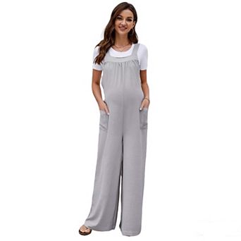 Women's Maternity Overalls Wide Leg Back Bow Tie Elastic Waist Casual Pregnancy Jumpsuit Pants