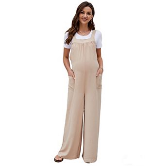 Women's Maternity Overalls Wide Leg Back Bow Tie Elastic Waist Casual Pregnancy Jumpsuit Pants