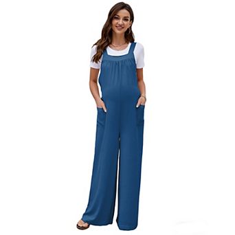 Women's Maternity Overalls Wide Leg Back Bow Tie Elastic Waist Casual Pregnancy Jumpsuit Pants
