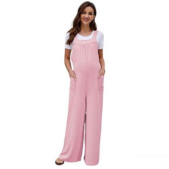 Women's Maternity Overalls Wide Leg Back Bow Tie Elastic Waist Casual Pregnancy Jumpsuit Pants