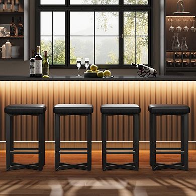 IDEALHOUSE 4-Pack Bar Stools, Counter Height Backless Stool with PU Seat & Metal Frame