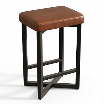 IDEALHOUSE 4-Pack Bar Stools, Counter Height Backless Stool with PU Seat & Metal Frame