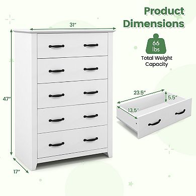 Tall 5 Drawer Dresser Storage Cabinet for Bedroom Living Room