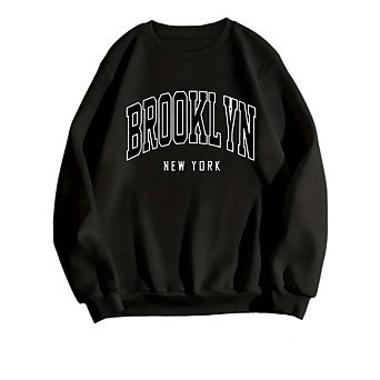 Womens Plus Fleece Sweatshirts Causal Alphabet Long Sleeve Tops Pullover Fall Clothes