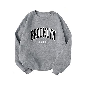 Womens Plus Fleece Sweatshirts Causal Alphabet Long Sleeve Tops Pullover Fall Clothes