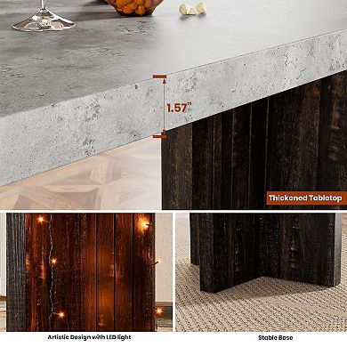 IDEALHOUSE LED Bar Table with Faux Marble Top and T-Shaped Legs, Counter Height Pub Table