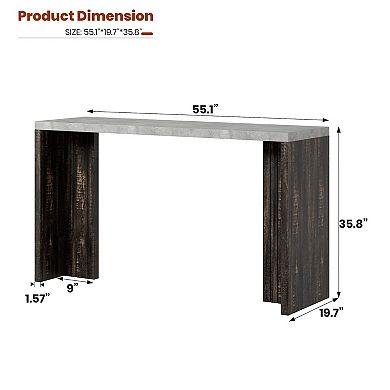IDEALHOUSE LED Bar Table with Faux Marble Top and T-Shaped Legs, Counter Height Pub Table