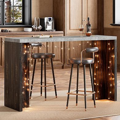 IDEALHOUSE LED Bar Table with Faux Marble Top and T-Shaped Legs, Counter Height Pub Table