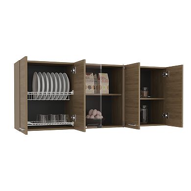 Superior 150 Wall Cabinet Six Door With Glass, Four Interior Shelves, Two Double Door,