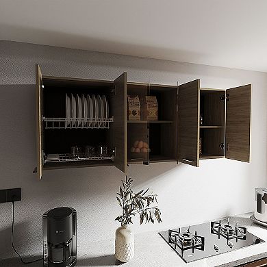 Superior 150 Wall Cabinet Six Door With Glass, Four Interior Shelves, Two Double Door,