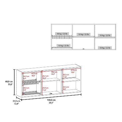 Superior 150 Wall Cabinet Six Door With Glass, Four Interior Shelves, Two Double Door,