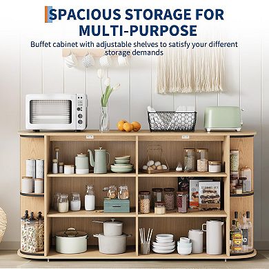 IDEALHOUSE 63" Curved Sideboard with Fold Doors