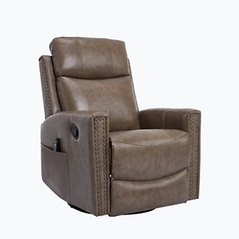 Genuine Leather Heat Massage Manual Recliner Chair with Rocker and Swivel