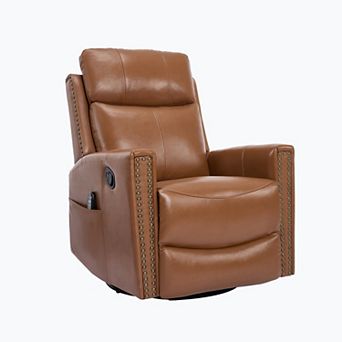 Genuine Leather Heat Massage Manual Recliner Chair with Rocker and Swivel