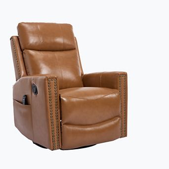 Genuine Leather Heat Massage Manual Recliner Chair with Rocker and Swivel