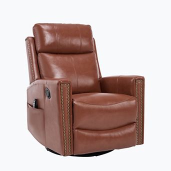 Genuine Leather Heat Massage Manual Recliner Chair with Rocker and Swivel