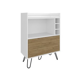 Tori 42" Tall One-Door Bar Cabinet With Three Cubbies, Three Shelves, Top Prep Surface With Rail.
