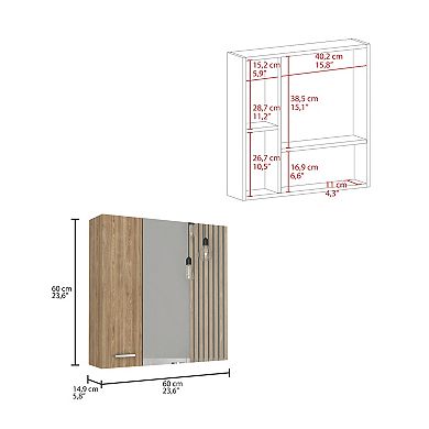 Sines Mirror Medicine Cabinet, With Four Internal Shelves, Double Door, Minimalist Bathroom Storage