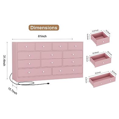 IDEALHOUSE 12-Drawer Dresser with Outlets