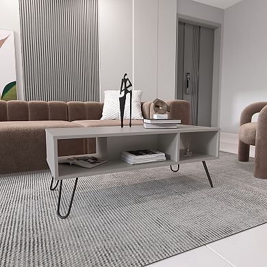 Vassel Coffee Table, Hairpin Legs, Two Shelves