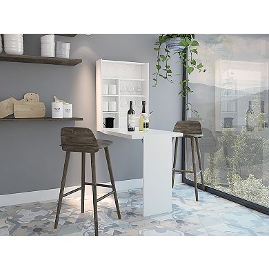 Vatta Wall Foldable Counter Table, with Multiple Shleves and Extending Surface.