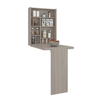 Vatta Wall Foldable Counter Table, with Multiple Shleves and Extending Surface.