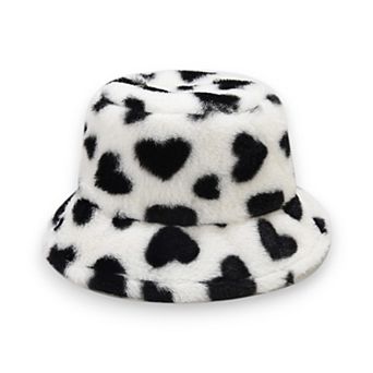 Plush Heart Pattern Bucket Hat Soft Texture Cozy Winter Style