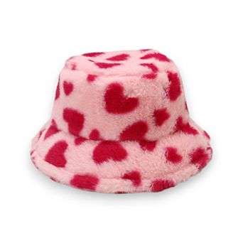 Plush Heart Pattern Bucket Hat Soft Texture Cozy Winter Style