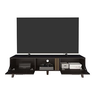 Vance 63" Wide Tv Stand With Two Pull Down Cabinets, Two Shelves, Cable Management , Living Room.