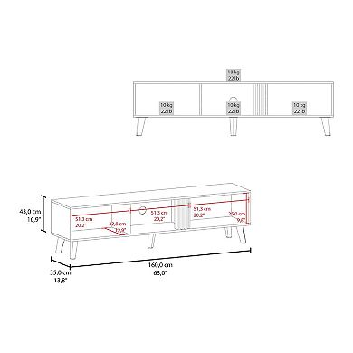 Vance 63" Wide Tv Stand With Two Pull Down Cabinets, Two Shelves, Cable Management , Living Room.