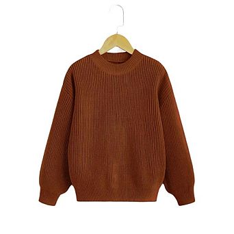 Girls Solid Color Drop Shoulder Sweater