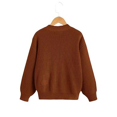 Girls Solid Color Drop Shoulder Sweater