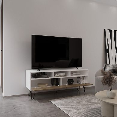 Tori 54" Wide Two-Door Cabinet Tv Stand With Pull Down Doors, Three Shelves, Cable Management