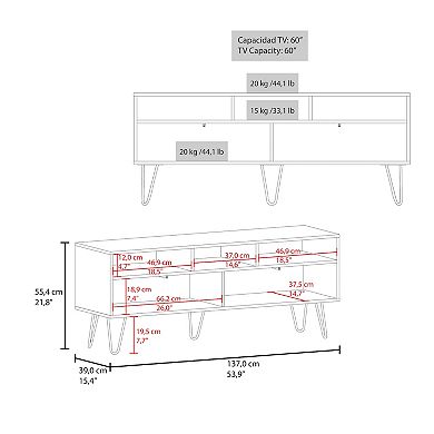 Tori 54" Wide Two-Door Cabinet Tv Stand With Pull Down Doors, Three Shelves, Cable Management