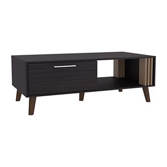 Vance 47" Wide Coffee Table With One Open Shelf And One Pull Down Cabinet Door, Living Room, Storage