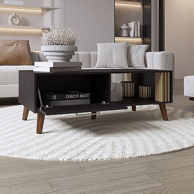 Vance 47" Wide Coffee Table With One Open Shelf And One Pull Down Cabinet Door, Living Room, Storage