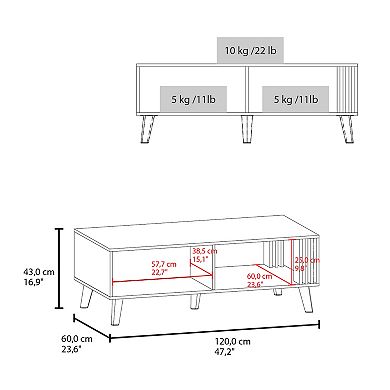 Vance 47" Wide Coffee Table With One Open Shelf And One Pull Down Cabinet Door, Living Room, Storage