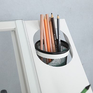 Adjustable Height Drafting Table with Tilting Glass Top and Extension Shelf