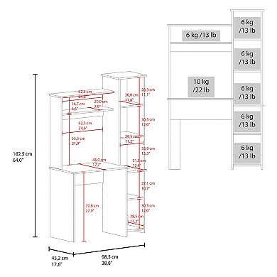 Versalles Writing Desk, Modern Studio or Office Desk, Two Superior Shelves.