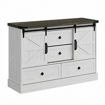 IDEALHOUSE Farmhouse Dresser with 4 Drawers and Sliding Barn Doors